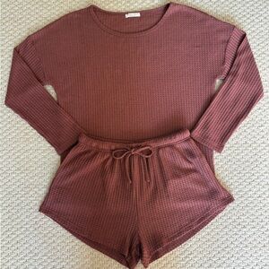 Women's Mauve Waffle Knit Loungewear Set
